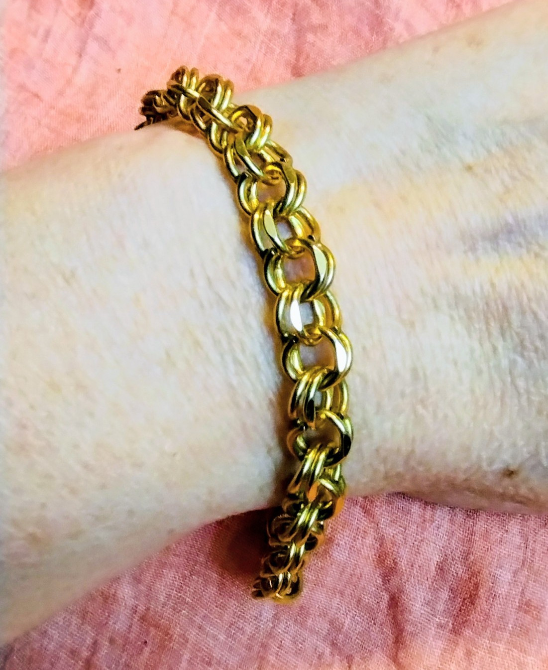 Vintage 12k GF Gold Filled Double Link Chain Charm Bracelet 8″ 17g