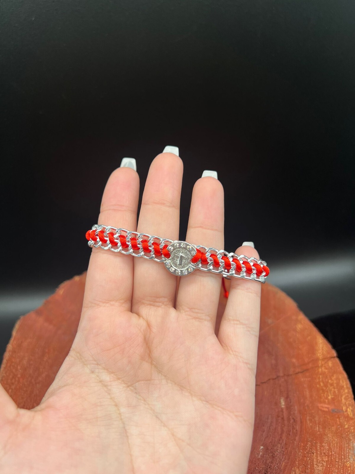 Red String Adjustable Bracelet Brass Plated Medal St Benito