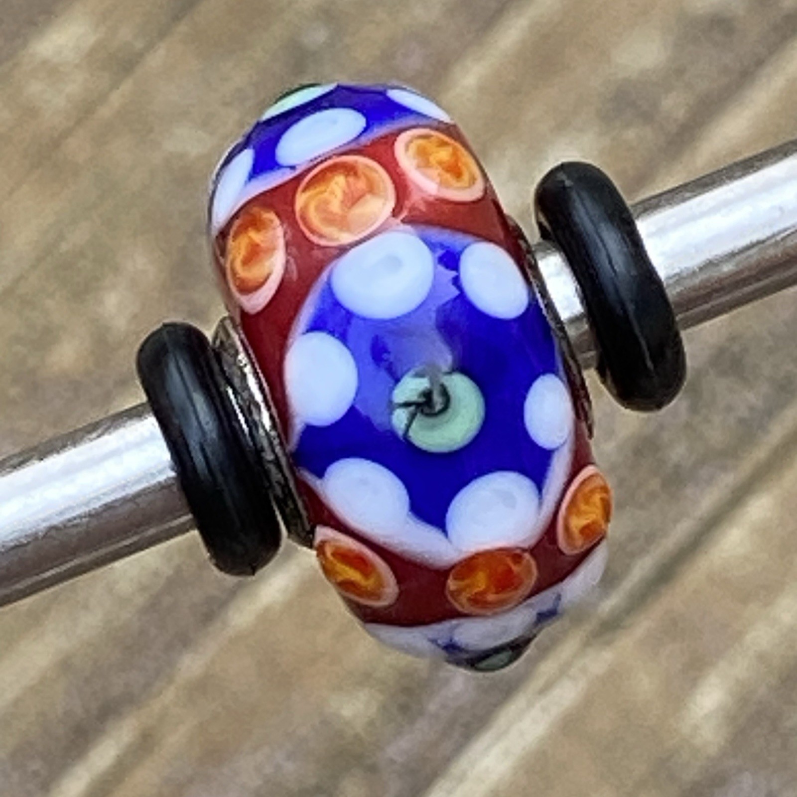 Authentic Trollbeads Unique OOAK Bead Red, Blue, Yellow & White