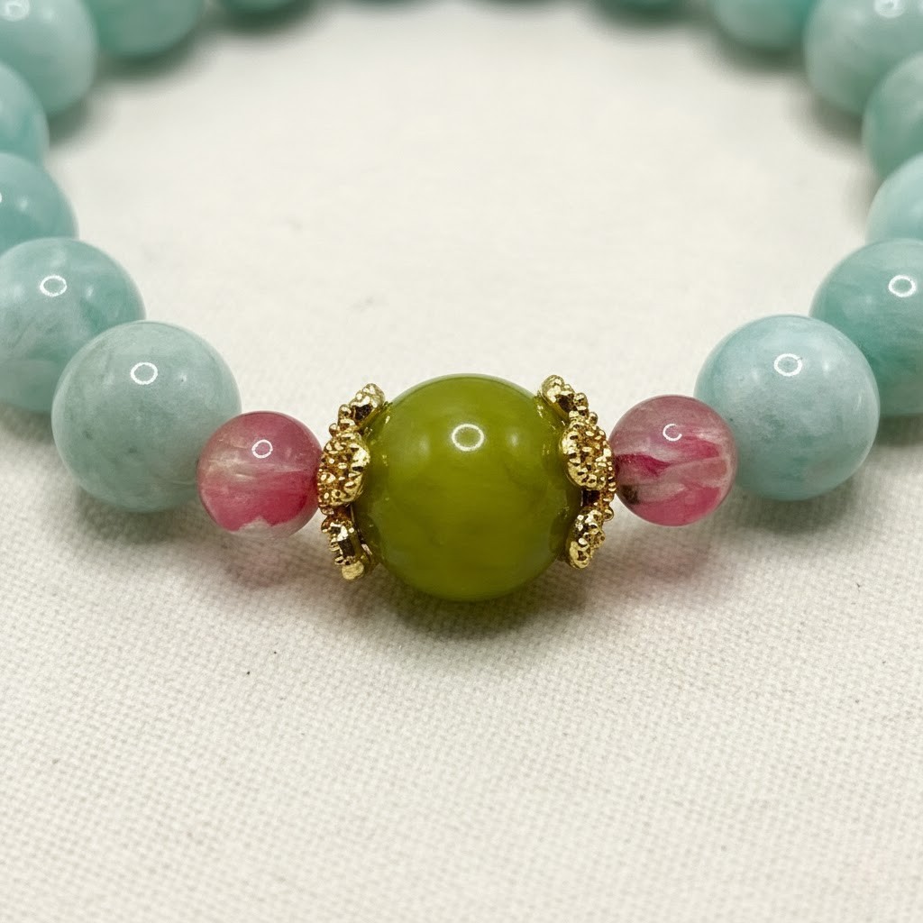 Natural Amazonite Crystal Bracelet 10mm Beads – Handmade Stretch Bracelet 17cm