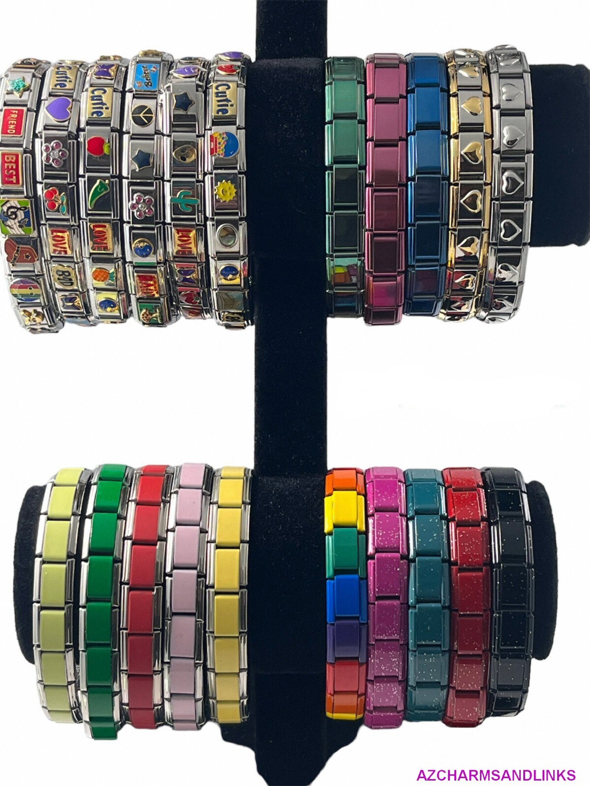 Love Patchwork Italian Charm Bracelet Link Compatible with all 9mm Charms #17A
