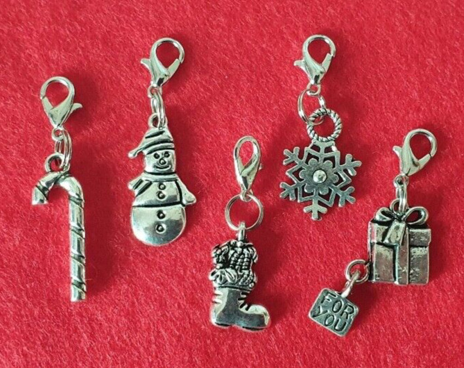Pack of 5 Tibetan Silver Clip On Christmas Charms ∞ Mixed Designs ∞ Gift Wrapped
