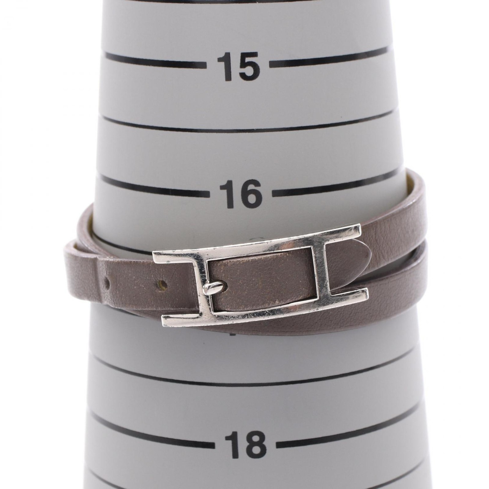 HERMES Behapi Double tour Bracelet leather Stainless Steel Gray Yellow Used