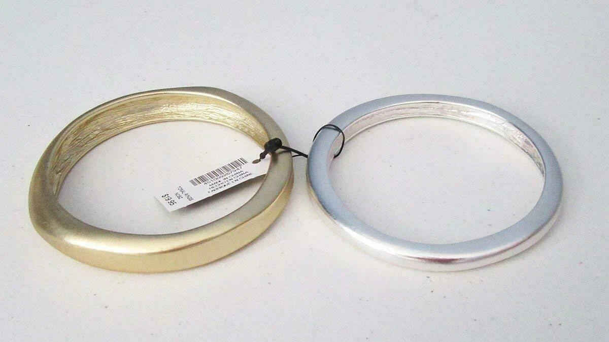 Chico’s Jewelry Fashion Gold and Silver Two Bangle Bracelet Set