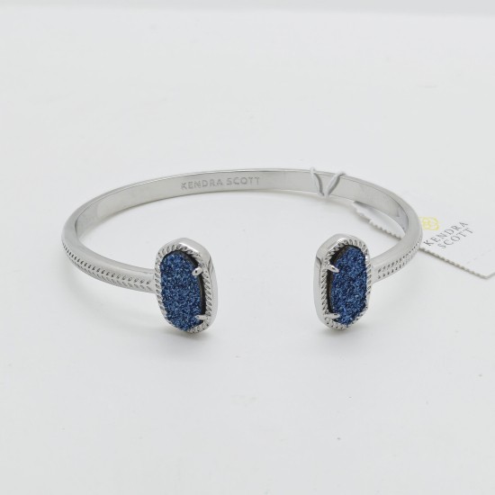 New Kendra Scott Elton Silver Cuff Bracelet in Blue Drusy