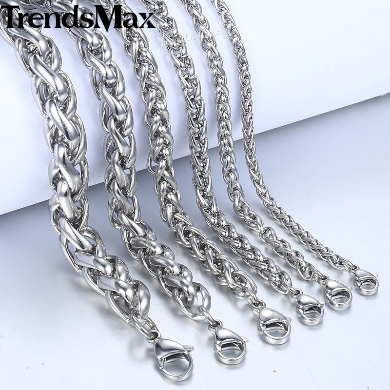 3/3.5/4/6/8/10MM Stainless Steel Braided Wheat Chain Bracelet Jewelry 7/8/9/10″