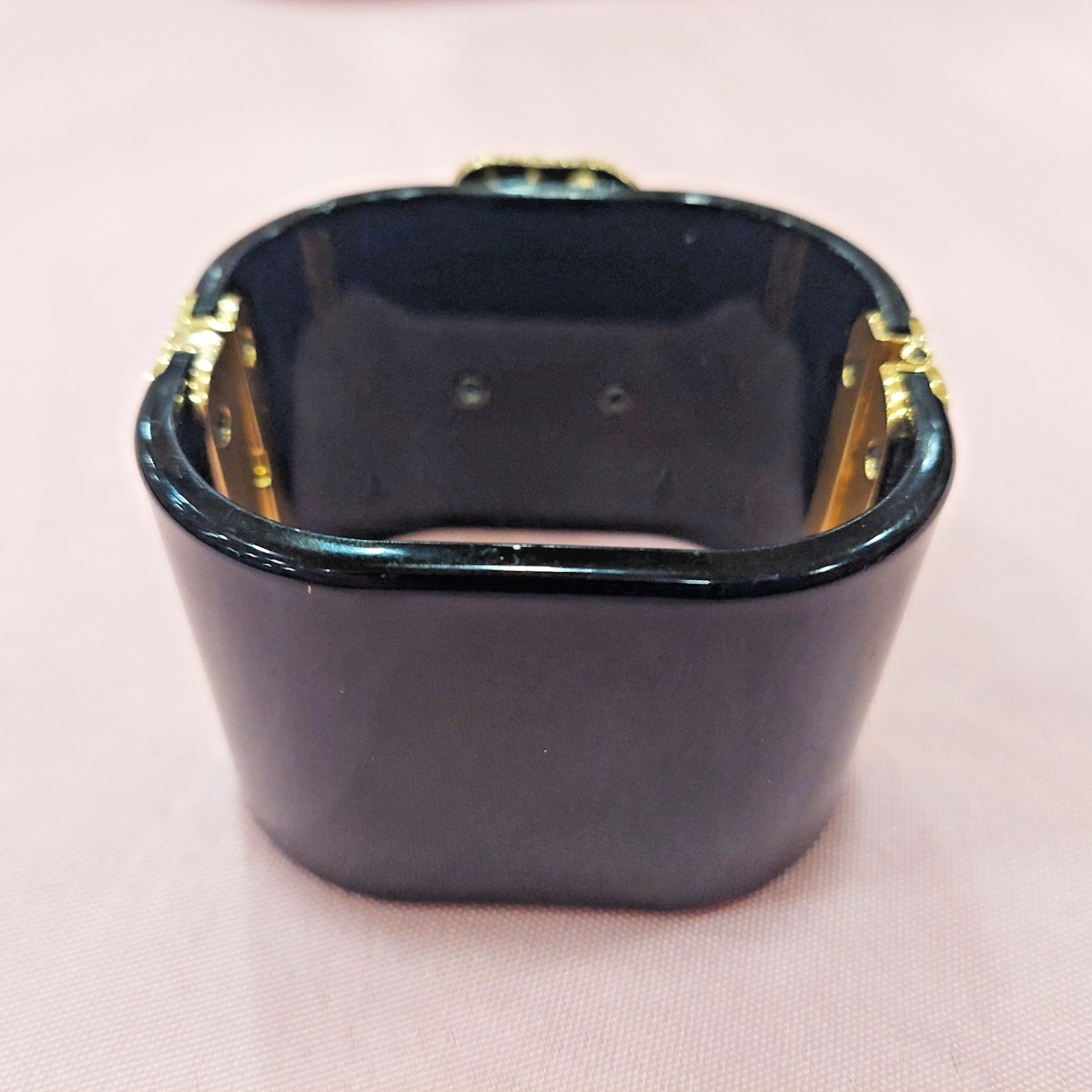 Black and Gold Crystal Flower Resin Cuff Bracelet