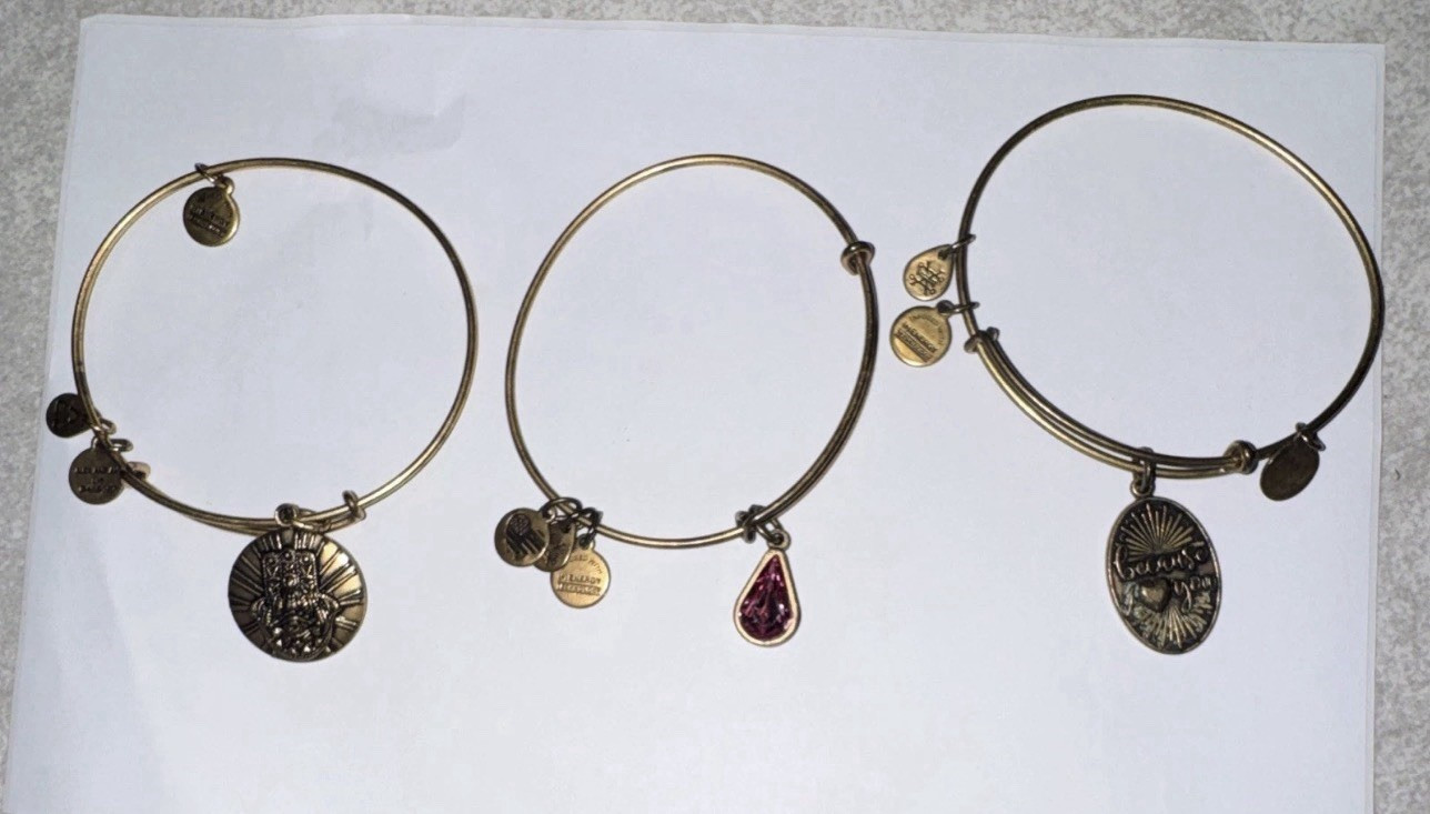ALEX AND ANI Set of 4 Gold Tone Stackable Wire Charm Bangles Signed