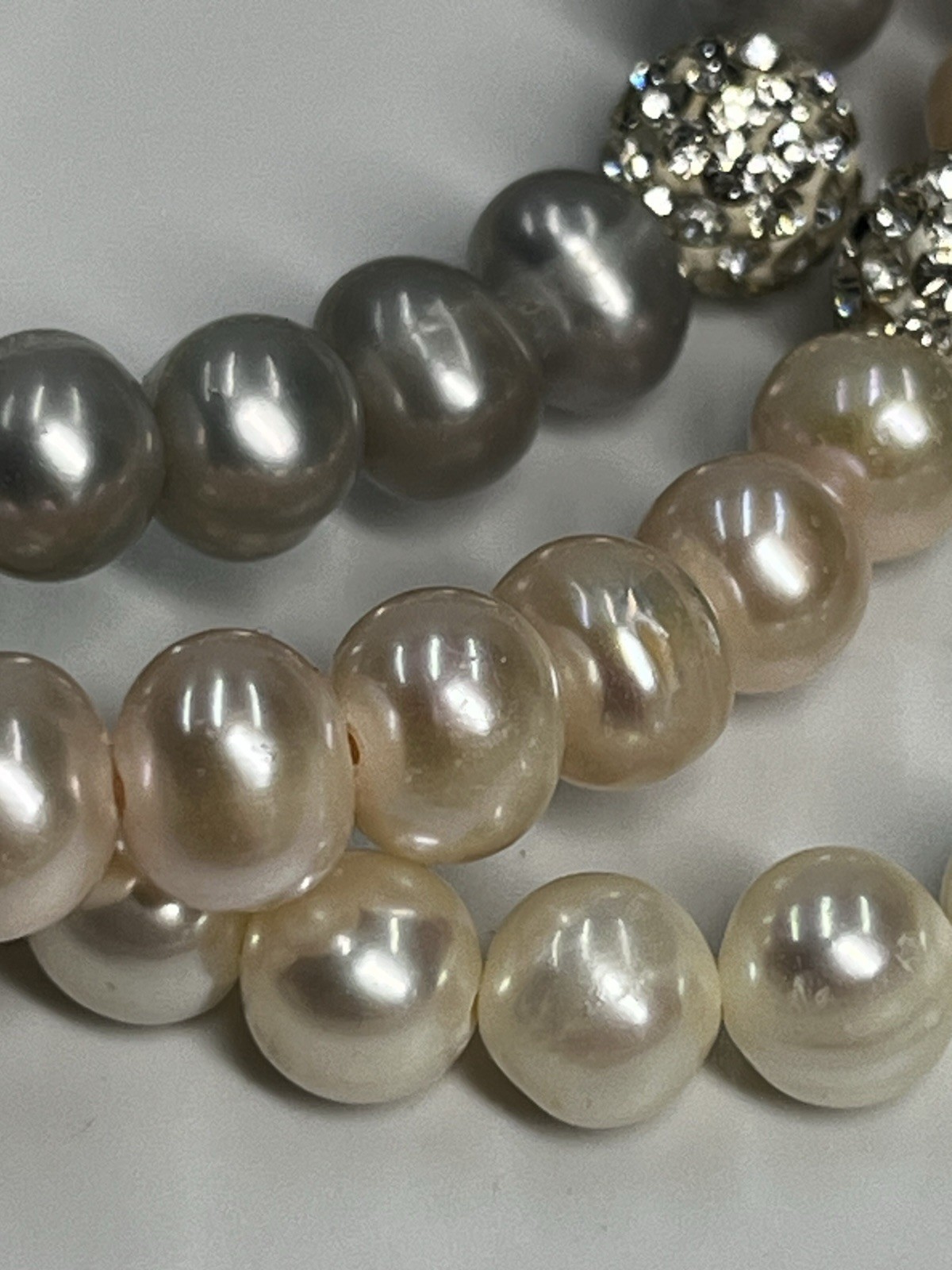 Freshwater Pearl Bracelet Set of 3 Ivory Pink Gray Stretch Bridal Elegant Stack