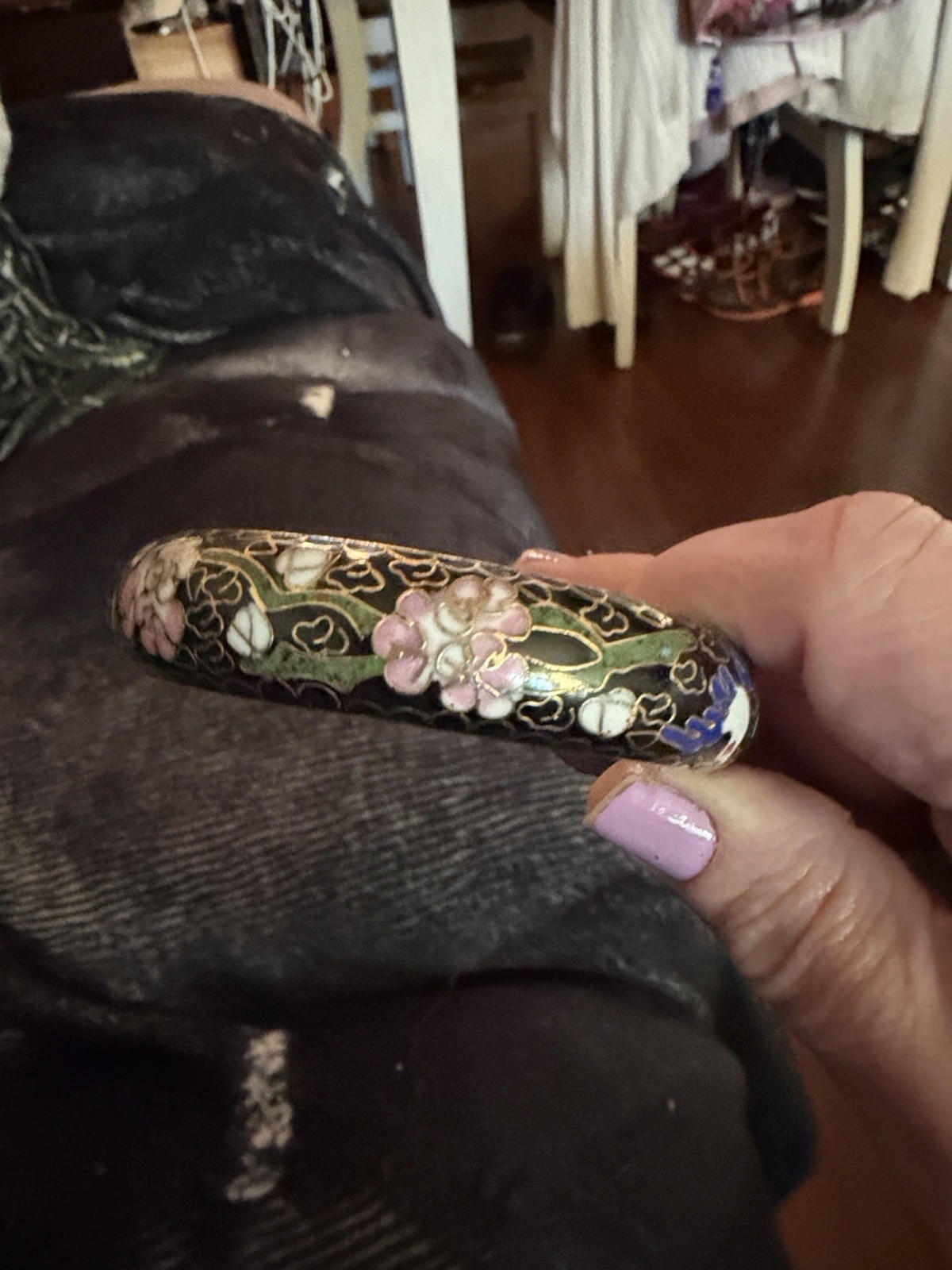 Floral Enamel Metal Bangle Bracelet Black Gold Pink Green White Round