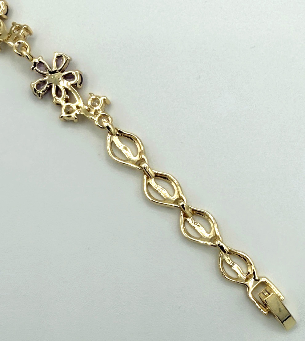 18K Gold Filled Bracelet w/ Purple & White Crystals – 7 Inches New