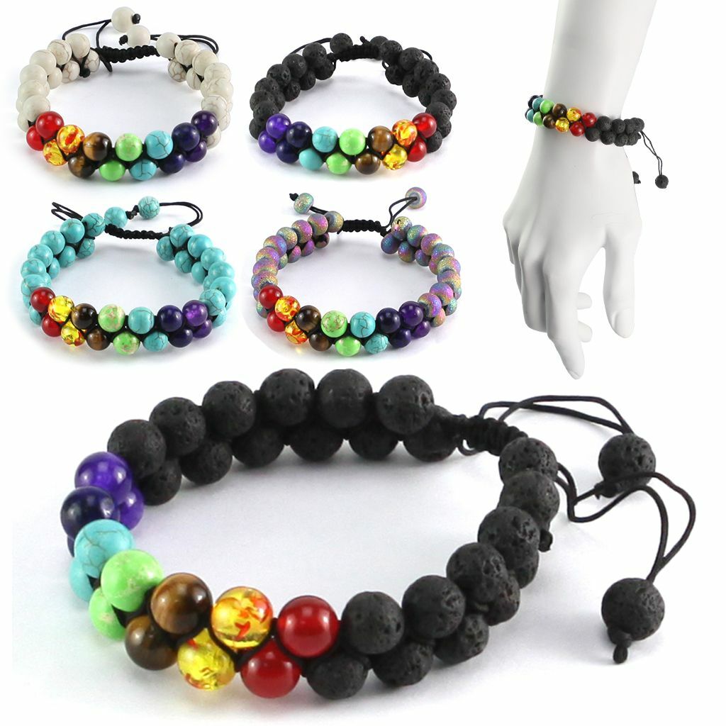 Natural Stone Bead 7 Chakra Healing Bracelet Braided Yoga Reiki Energy Bangle