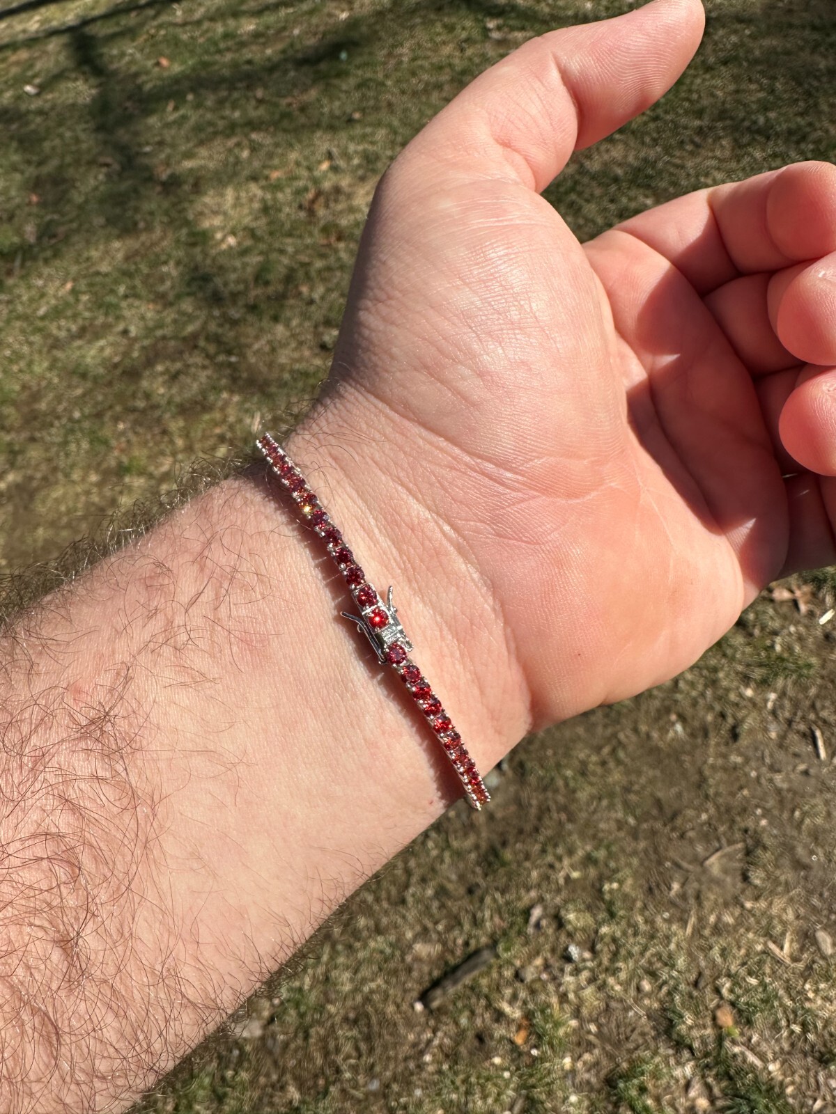 Real Iced Ruby Red MOISSANITE 3mm Tennis Bracelet 925 Silver Passes Tester
