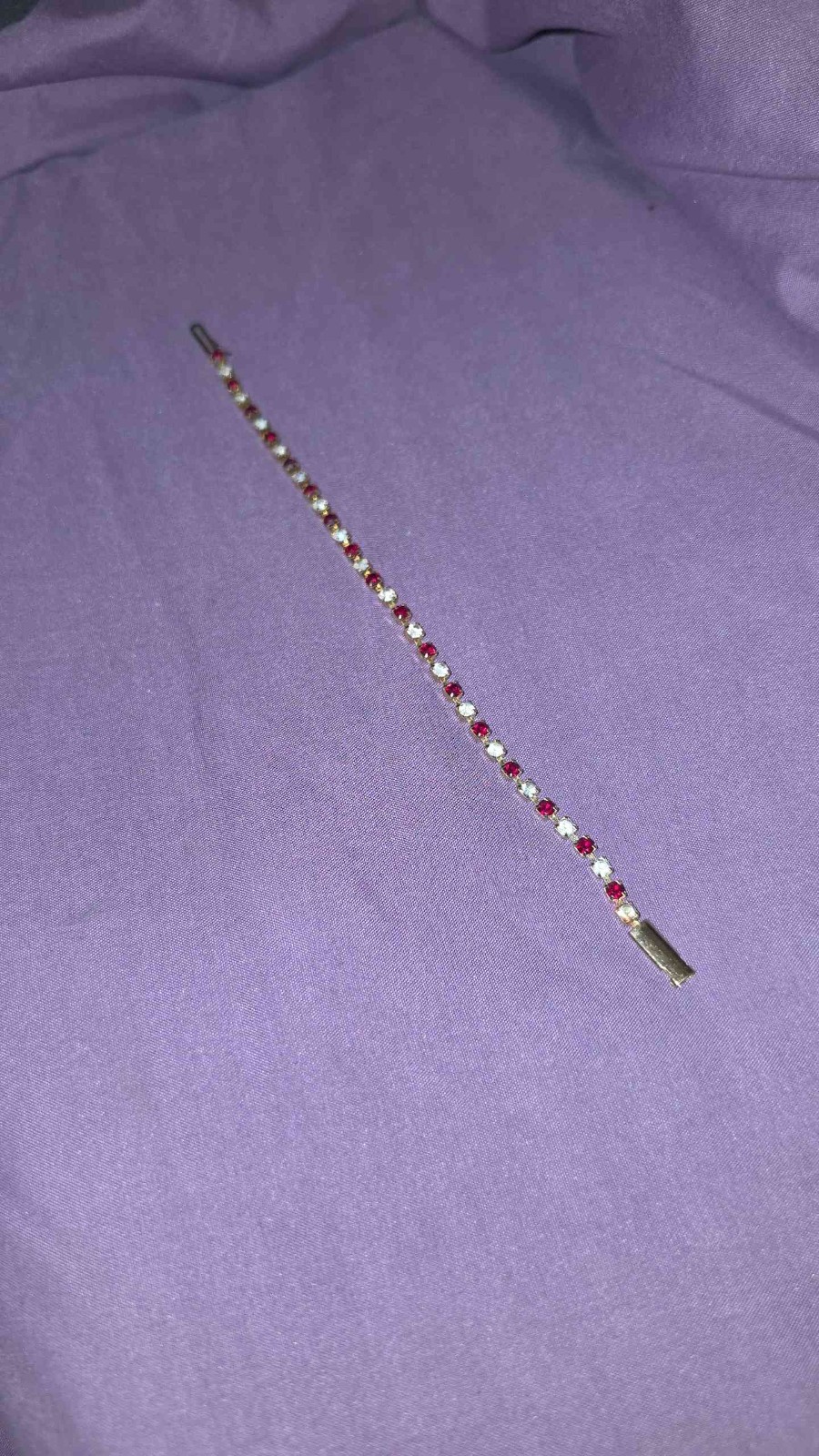 Vintage Gold Vermeil Sterling Silver Ruby Red & Clear Stone Tennis Closed Back