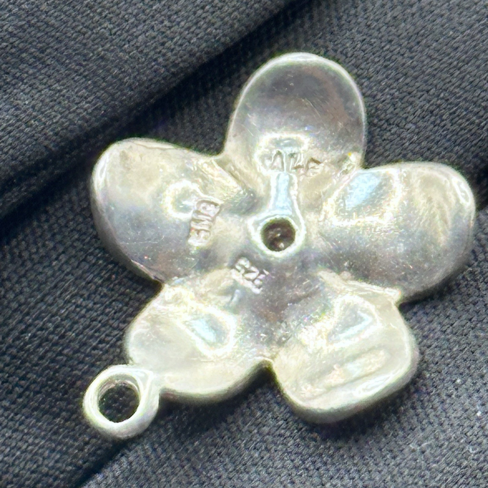 Sterling Silver 925 Pink Enamel Flower CZ Charm Dainty Signed Marked 0.75”