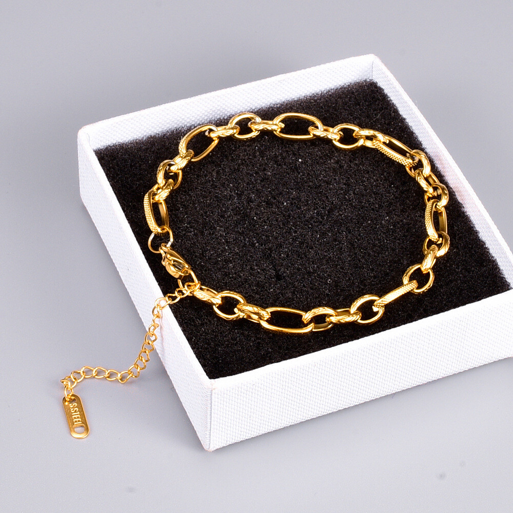 6mm Woman 18K Gold Plated Stainless Steel Rolo Link Chain Bracelet 8.7”