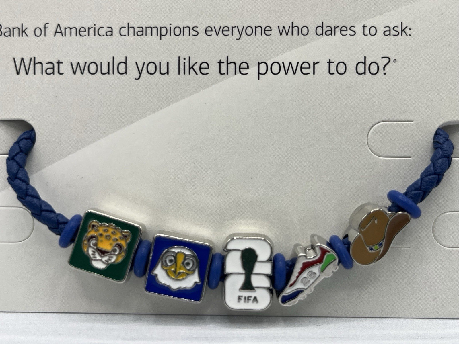 FIFA Bank of America World Cup 26 Blue Cord Charm Bracelet Enamel Beads! Limited