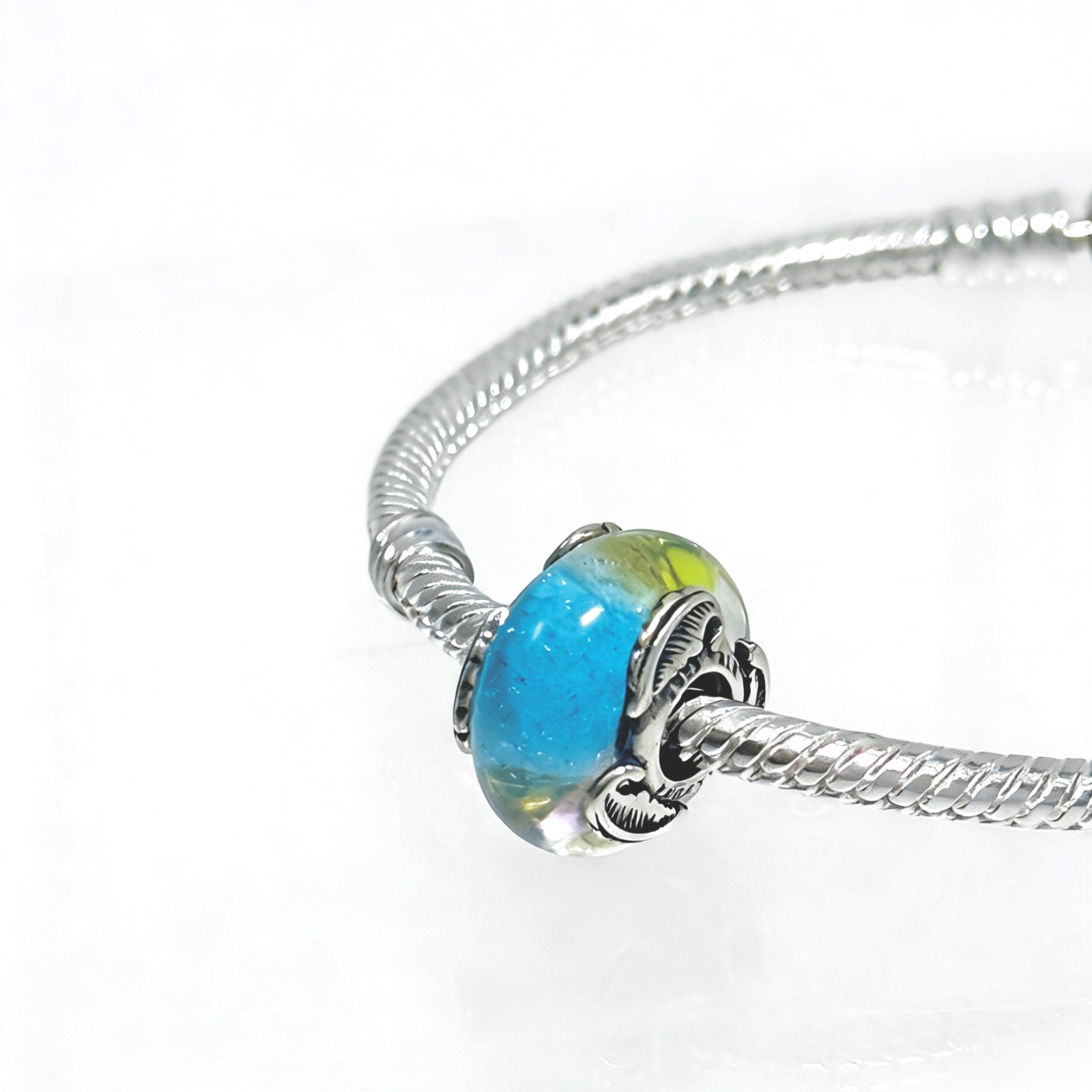 Pandora Multicolour Murano Glass Curved Feather Charm Sterling Silver #792577C00