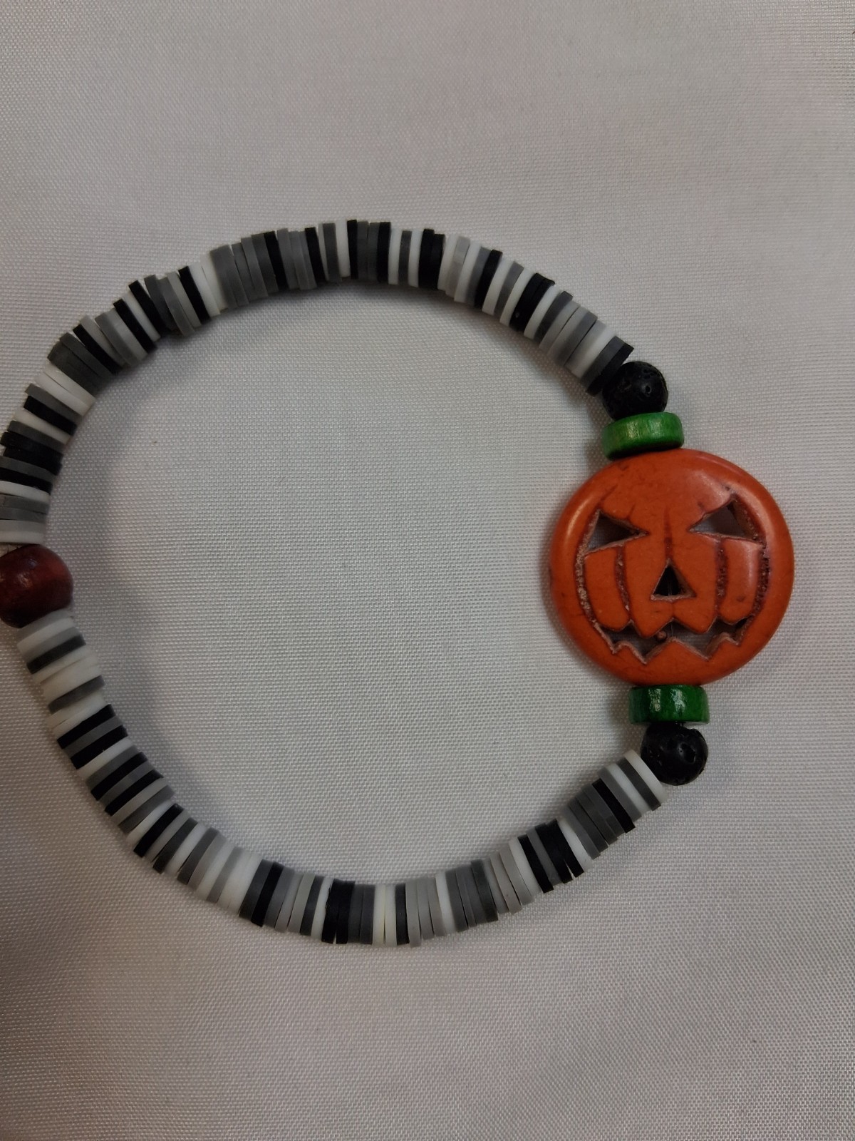 Stretch Bracelet and Nylon Black Cord Necklace, Halloween, Jack-O-Lantern, #Z10