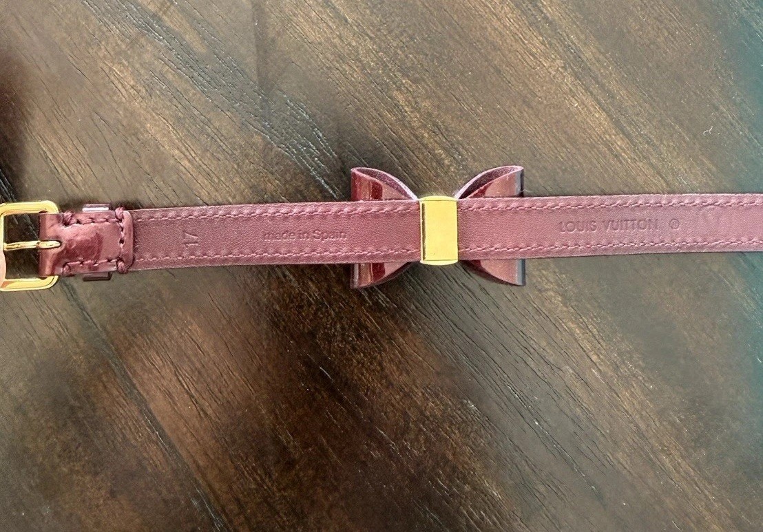 Louis Vuitton Adjustable Leather Bow Bracelet Maroon/Red Authentic with Pouch