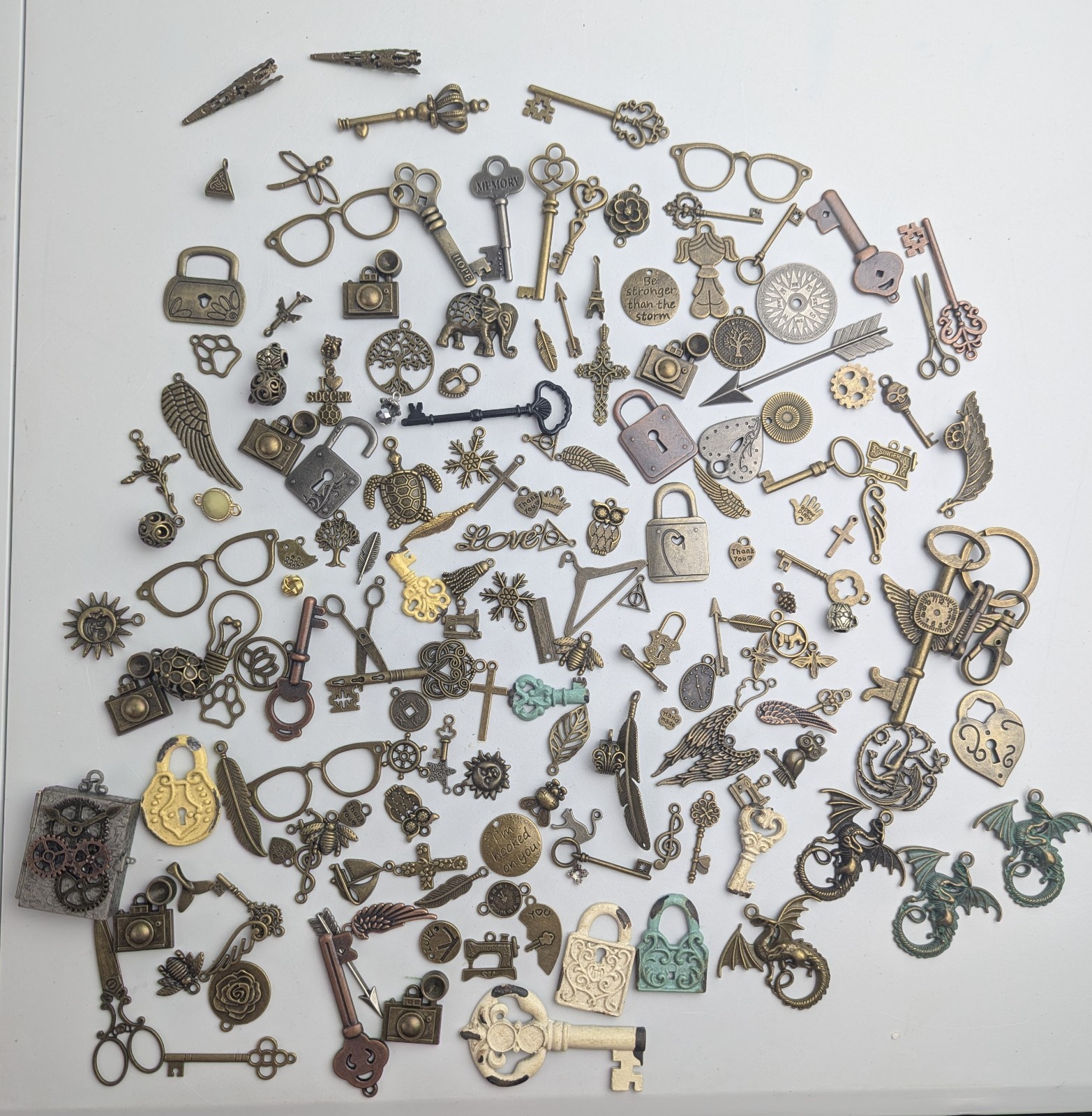 Large 150 pc Charm Lot Large Variety Of Themes Unknown Materials