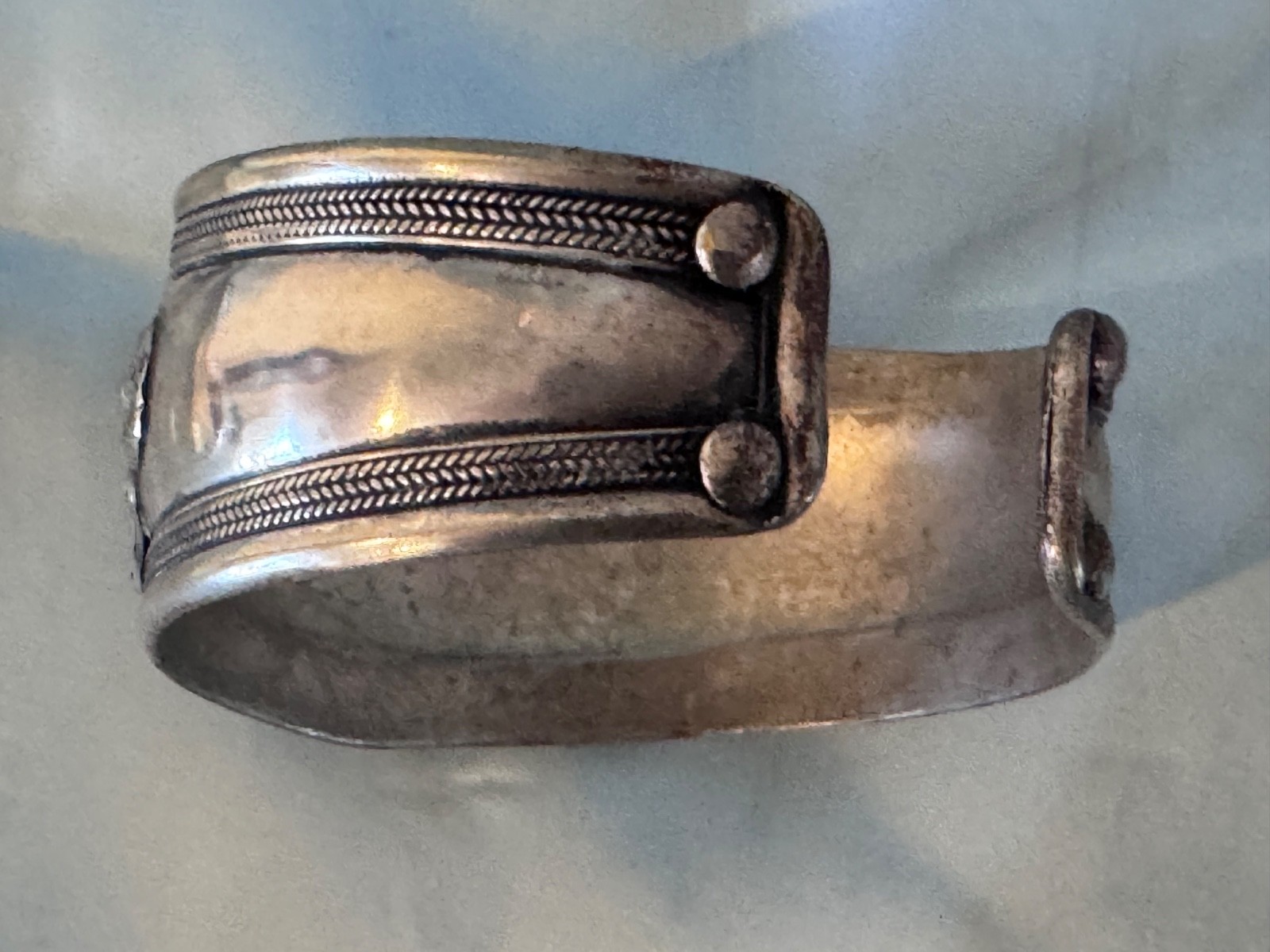 Cuff Bracelet Tibetan Nepal Silver Plated Embossed Dragons Onyx Oval Stone