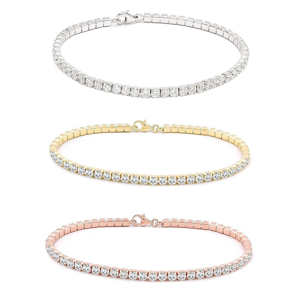 .925 Sterling Silver Brilliant 3 mm Round Cubic Zirconia Tennis Bracelet