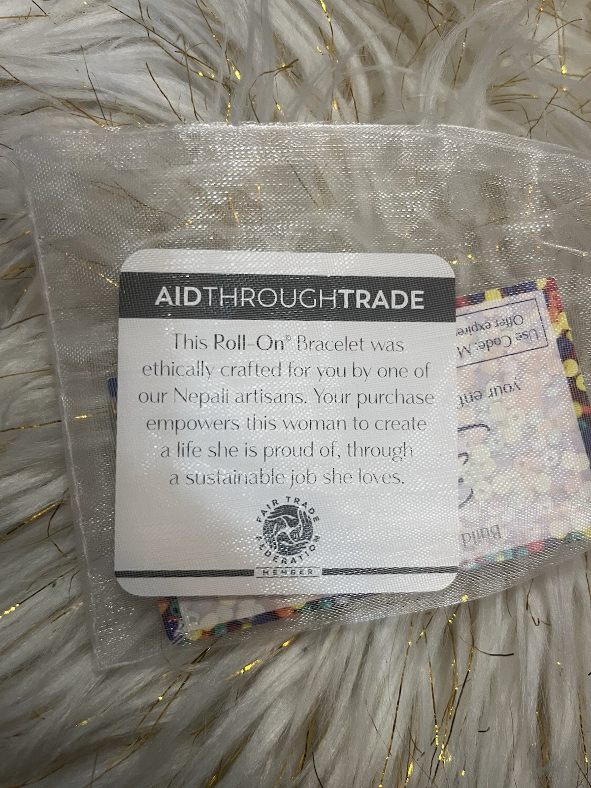 Aid Through Trade Roll-On Bracelet Seed Glass Bead Pink Gold Snake Diamond Nepal