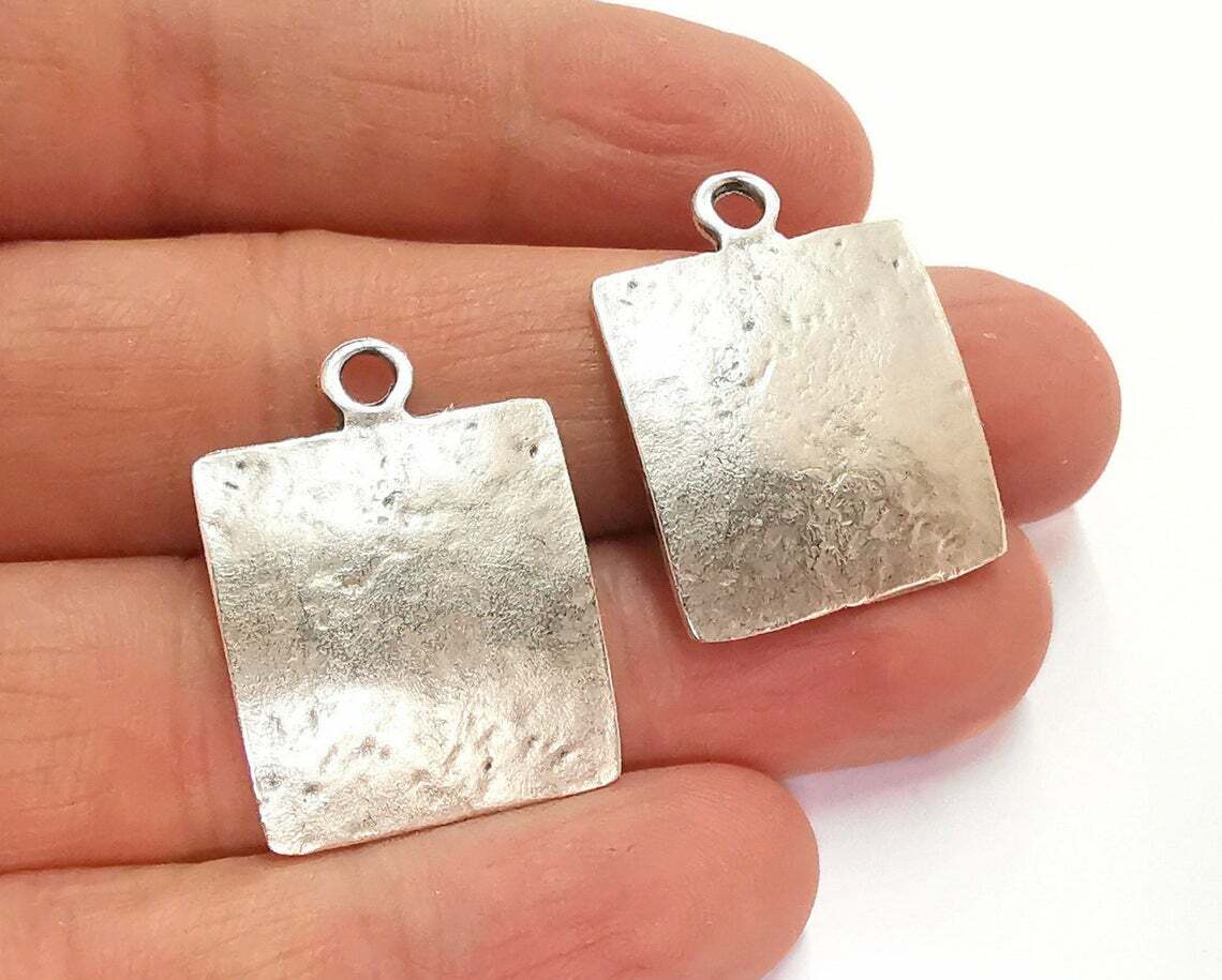 Curved Rectangle Geometric Antique Silver Plated Charms (29x22mm) G20832