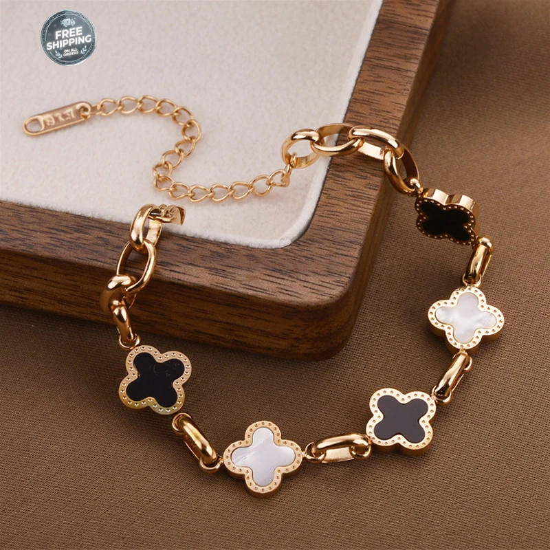 Women’s Fashion Titanium Steel Four-leaf Clover Bracelet Adjustable Charm