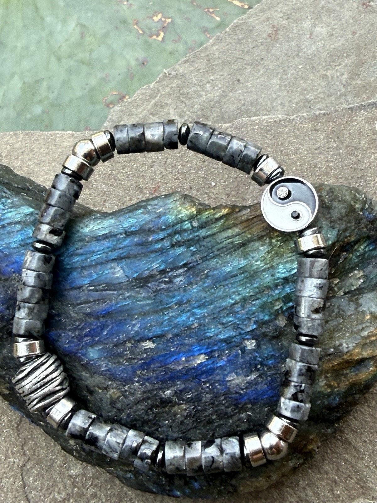 Black Silver Tiger Eye Yin Yang Bracelet