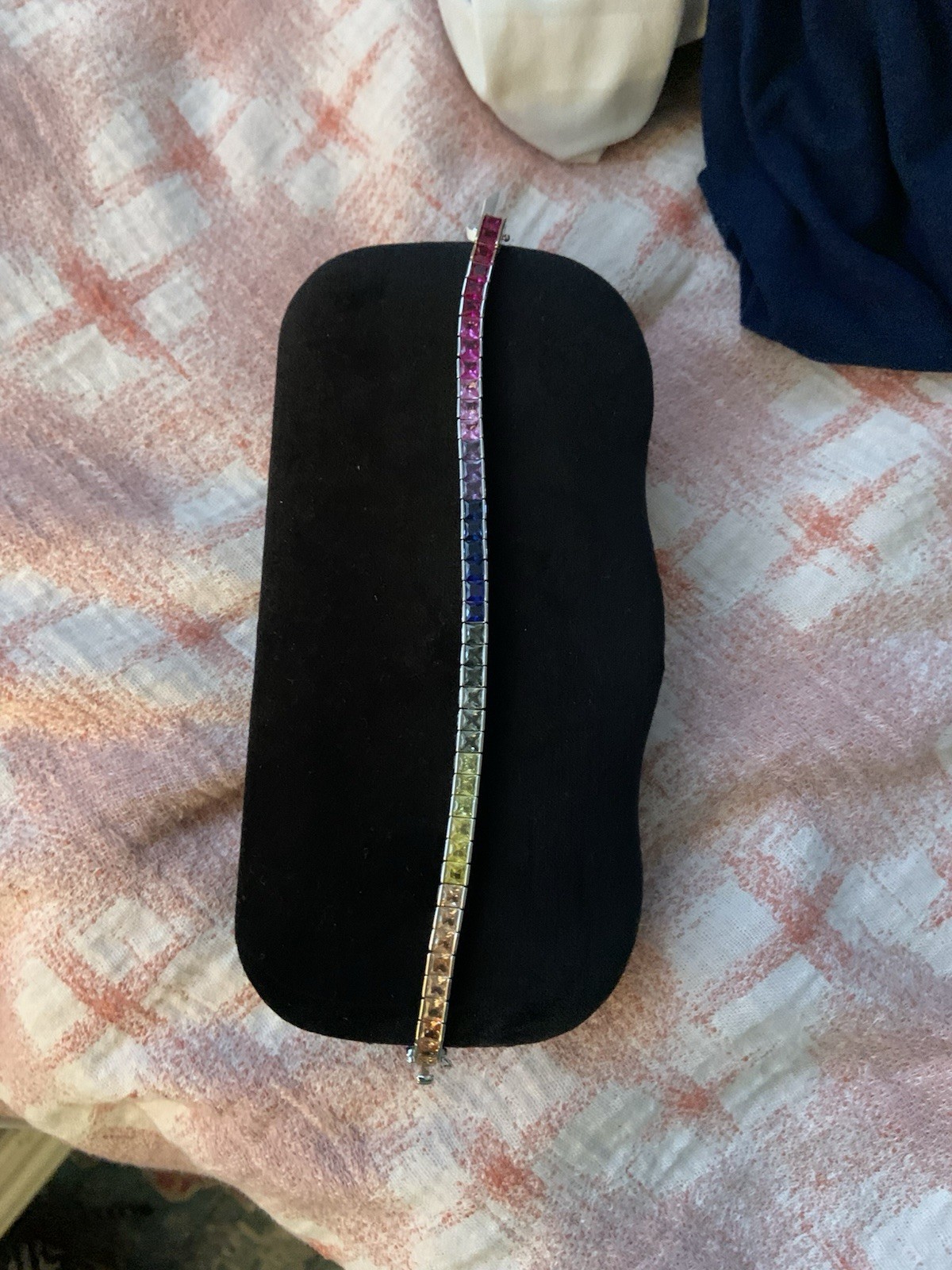 Multicolor Square Stone Tennis Bracelet Silver Tone Rainbow Rectangle Links New