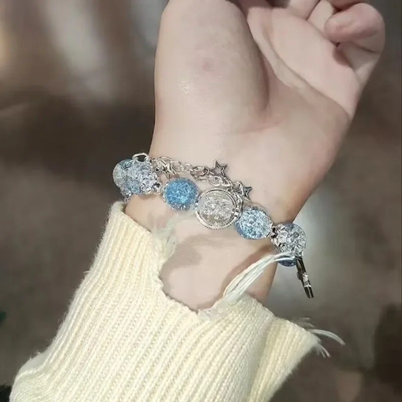 Star Chain Tassel Beaded Bracelet Women Crystal Elastic Rope Charm Jewelry