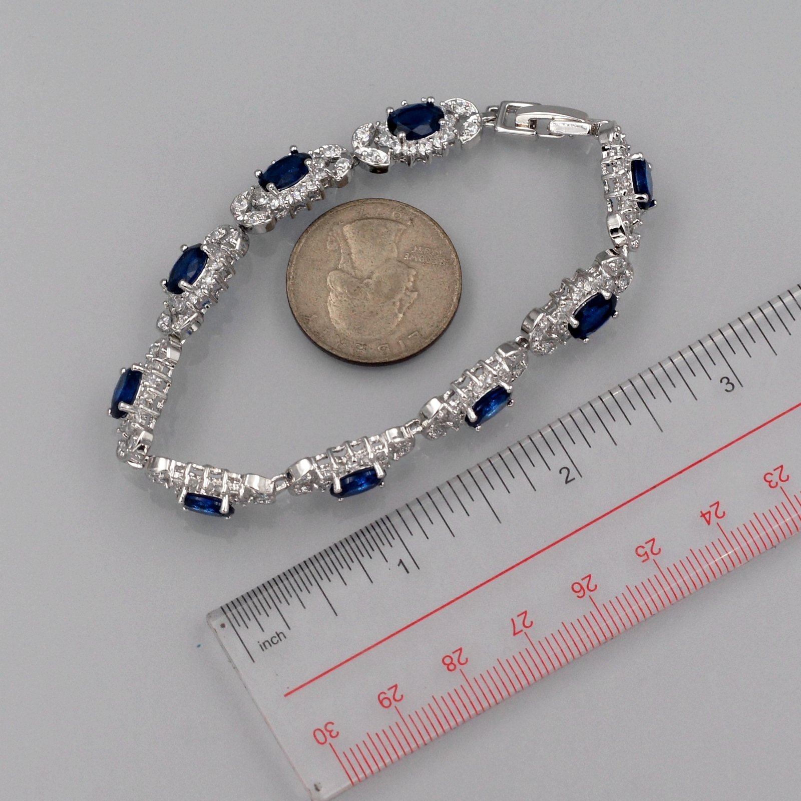 Women Blue Cubic Zirconia Tennis Bracelet White Gold Plated Elegant Jewelry 6336