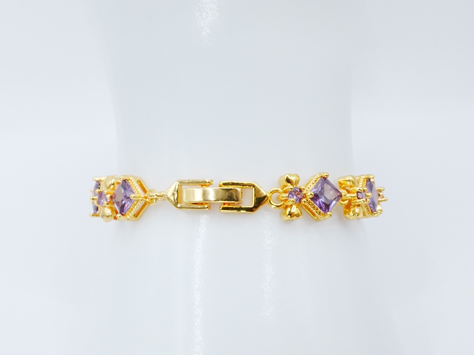 Bracelet Beautiful Purple Gemstone 24K Yellow Gold Plated 6″ Women Jewelry