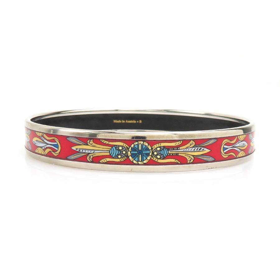 HERMES Bangle Bracelet Enamel Metal/Enamel Silver/Red/Multicoloured