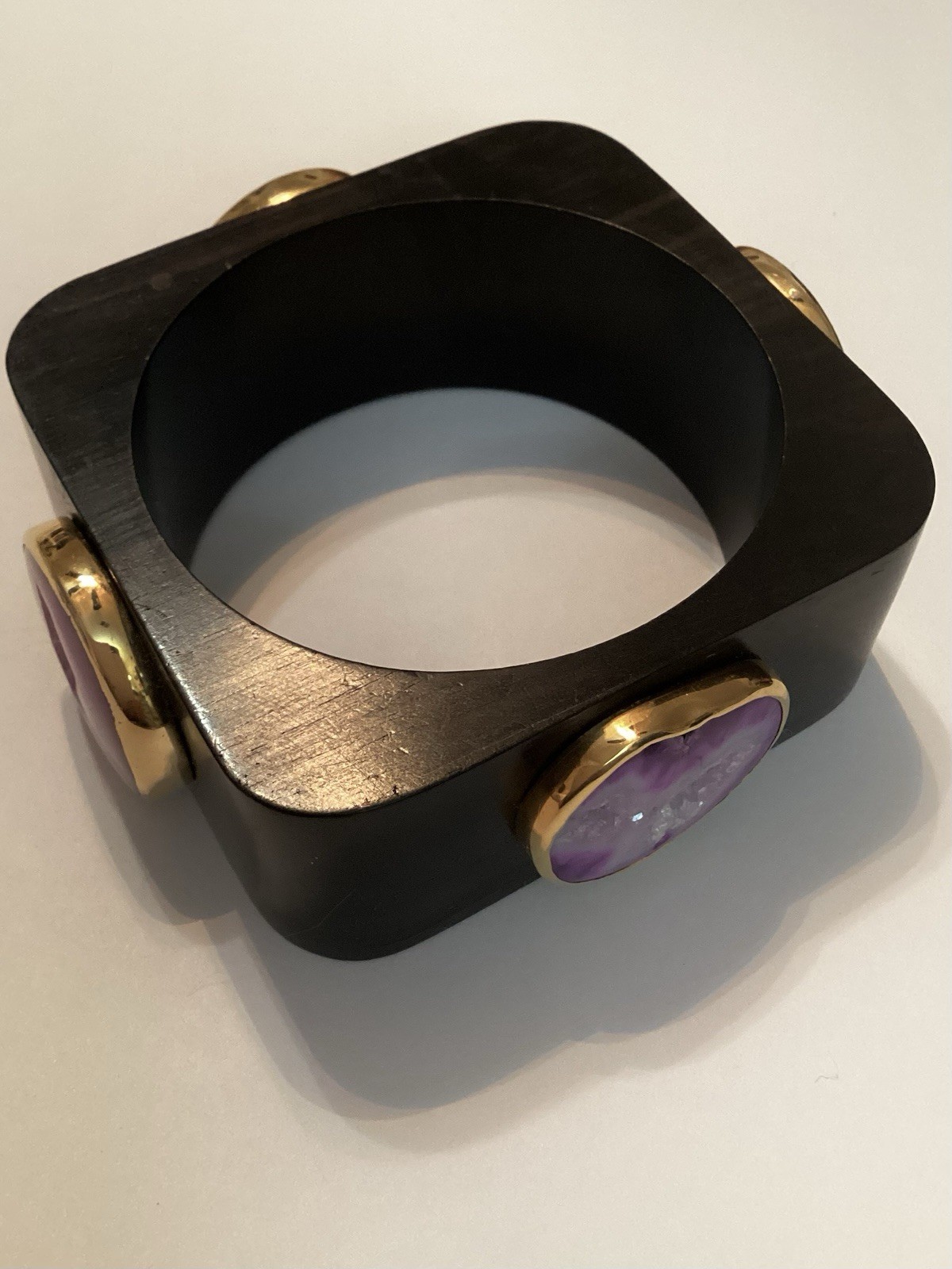 Ebony Wood Purple Semiprecious Gemstone Modernist Bangle Bracelet 💛 LOW PRICE
