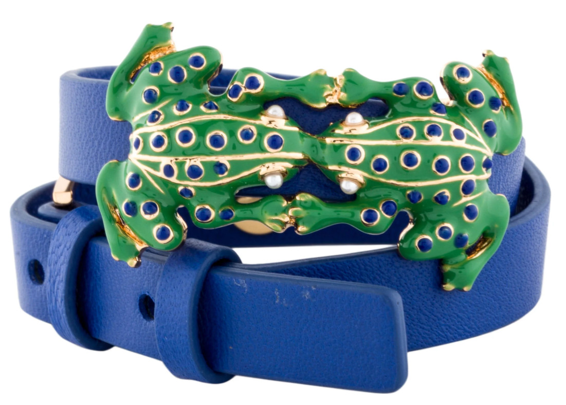Tory Burch Frog Faux Pearl Enamel Leather Double Wrap Bracelet New gyuh