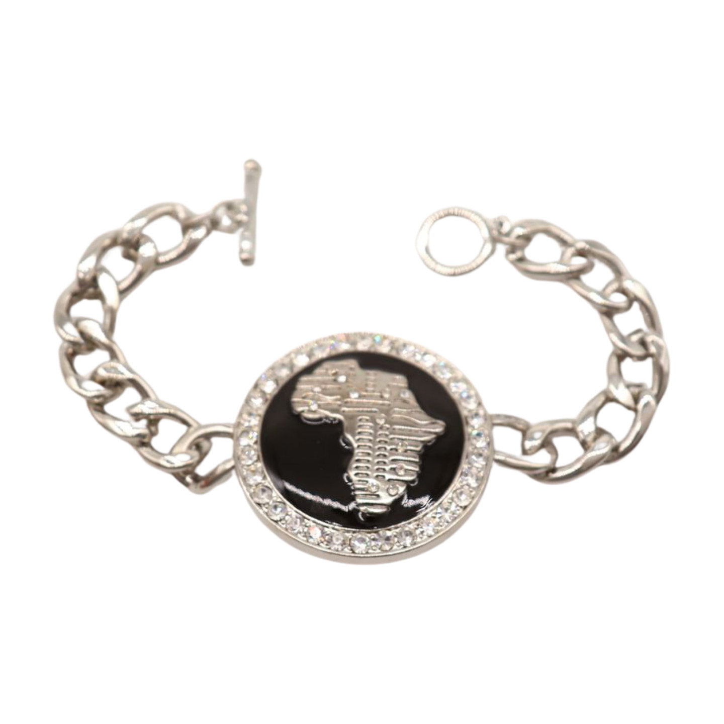 Women Silver Metal Chain Bracelet Africa Continent Bling Charm Adjustable Size