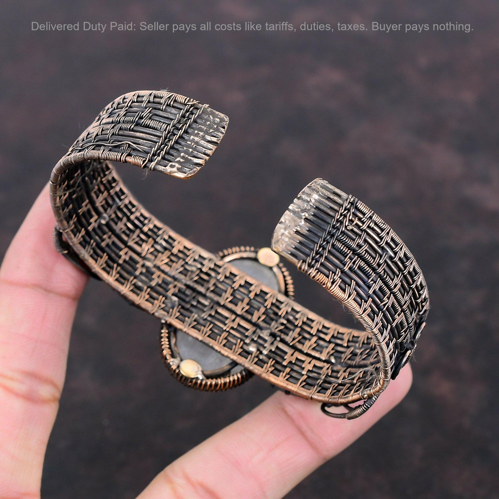 Copper Selenite Druzy Stone Rainbow Moonstone Anniversary Wire Wrapped Bangle