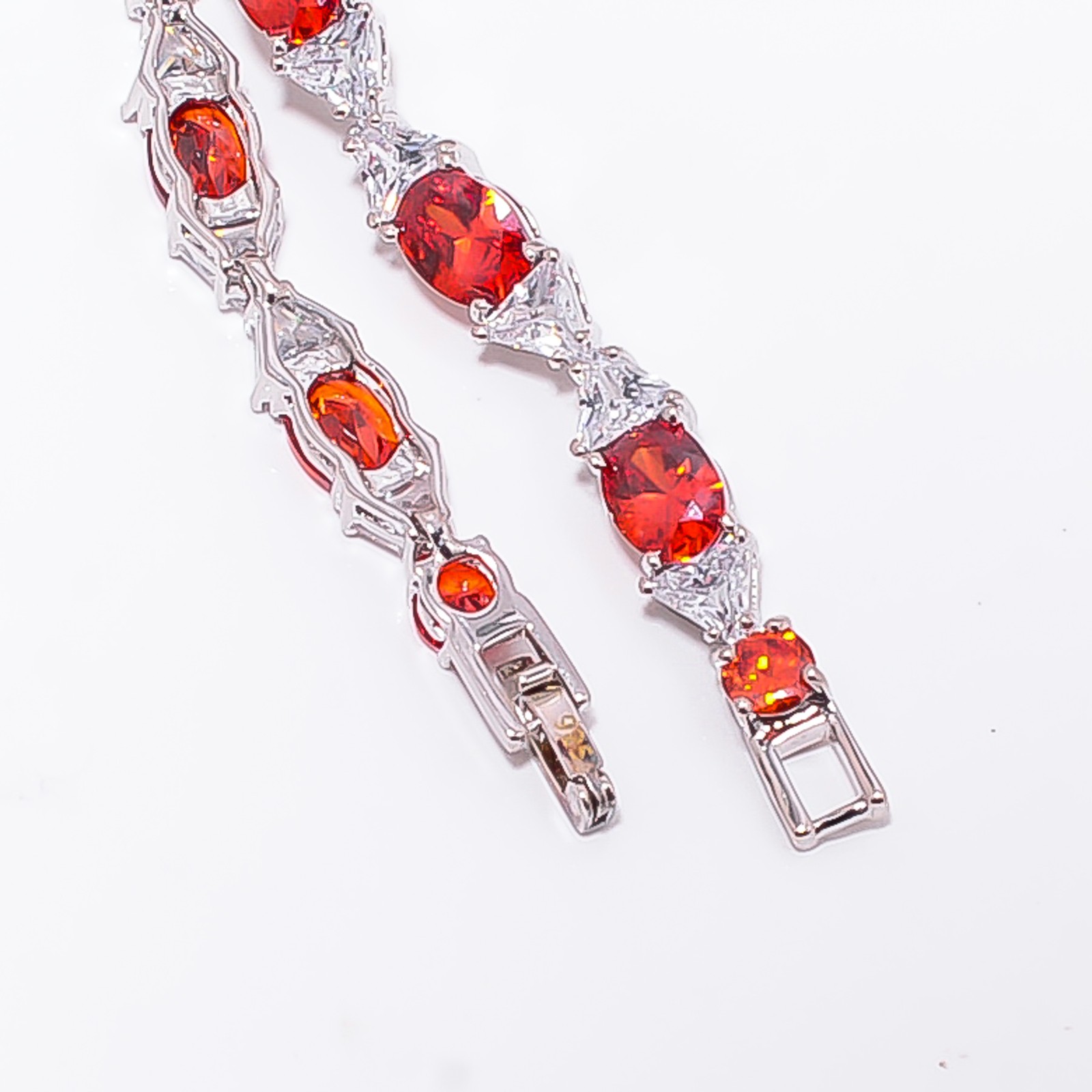 Red Garnet, CZ 925 Sterling Silver Adjustable Bracelet 7-8″ B13386