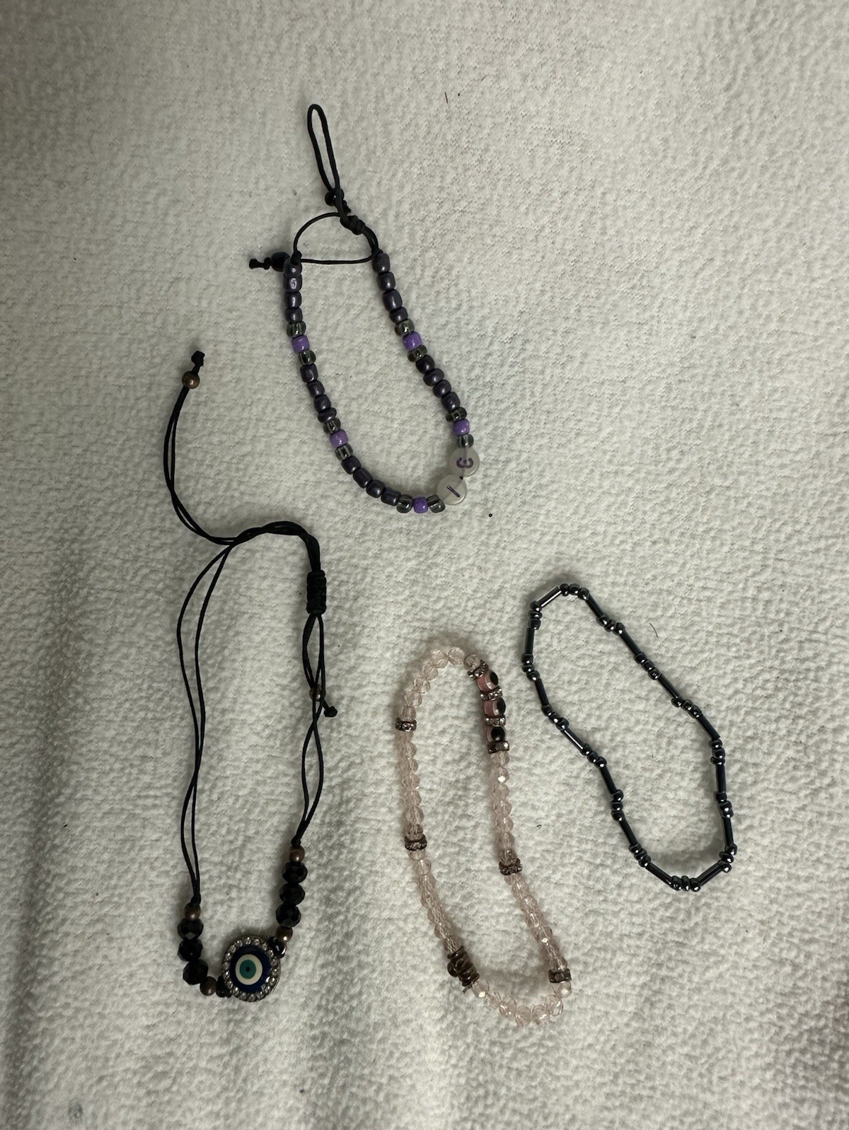 Lot of 4 Evil Eye Multicolor Beaded Dangle Charm Bracelets Adjustable Cord Slide
