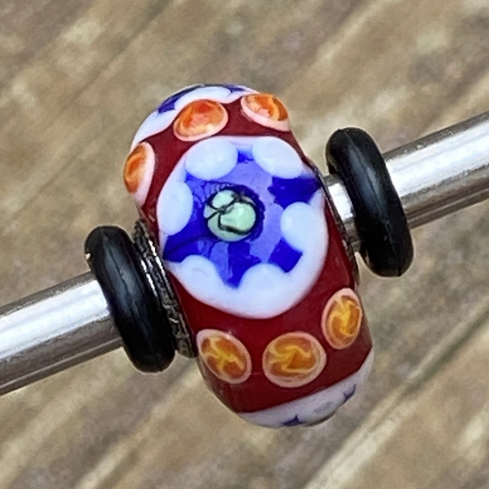 Authentic Trollbeads Unique OOAK Bead Red, Blue, Yellow & White