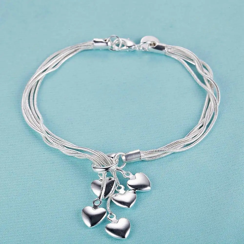 925 Sterling Silver Bracelet Bead Chain Women Wedding Engagement Gift