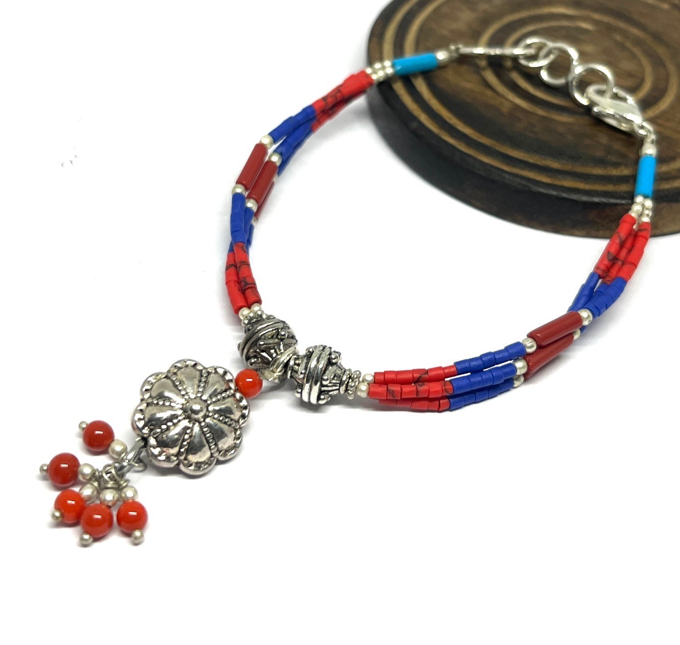 Lapis Coral Gemstone Tibetan Traditional Beaded Bracelet Jewelry, 7.0 Inch Adjs