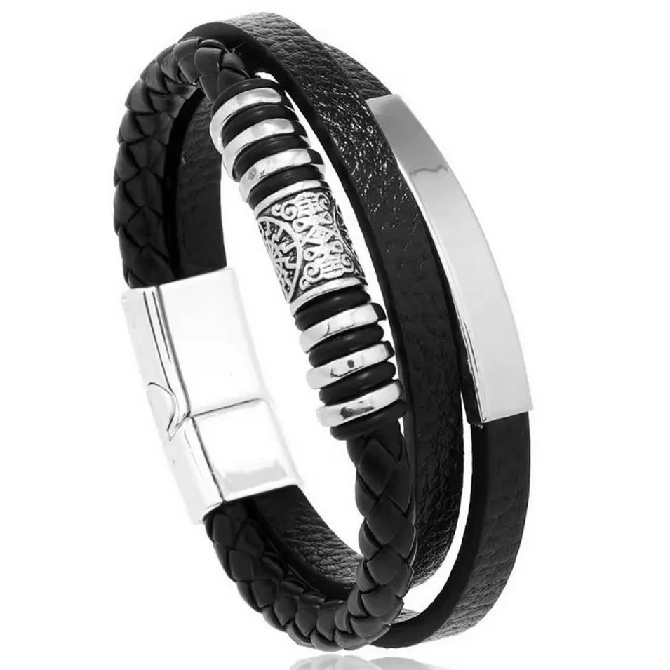 Bracelet 21CM Multilayer Braided Rope Bracelets for Male Trendy Leather