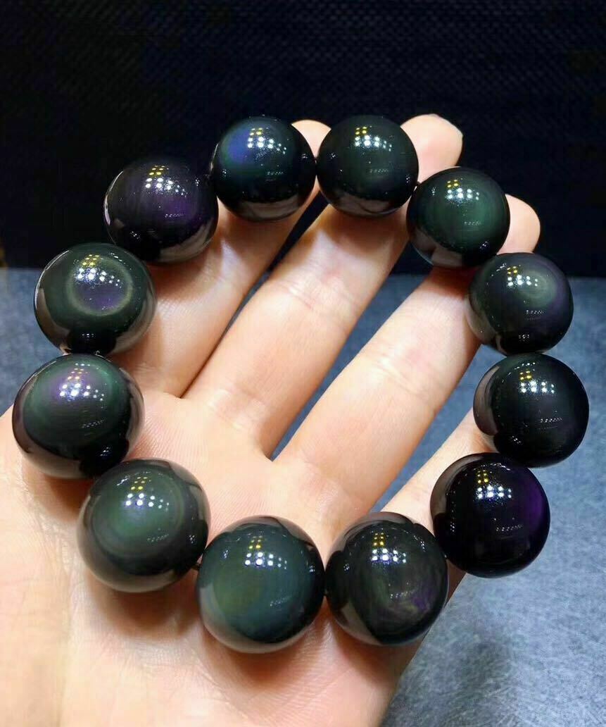 Real Huge 16mm Natural Rainbow Obsidian Gemstone Beads Stretch Bracelet X49
