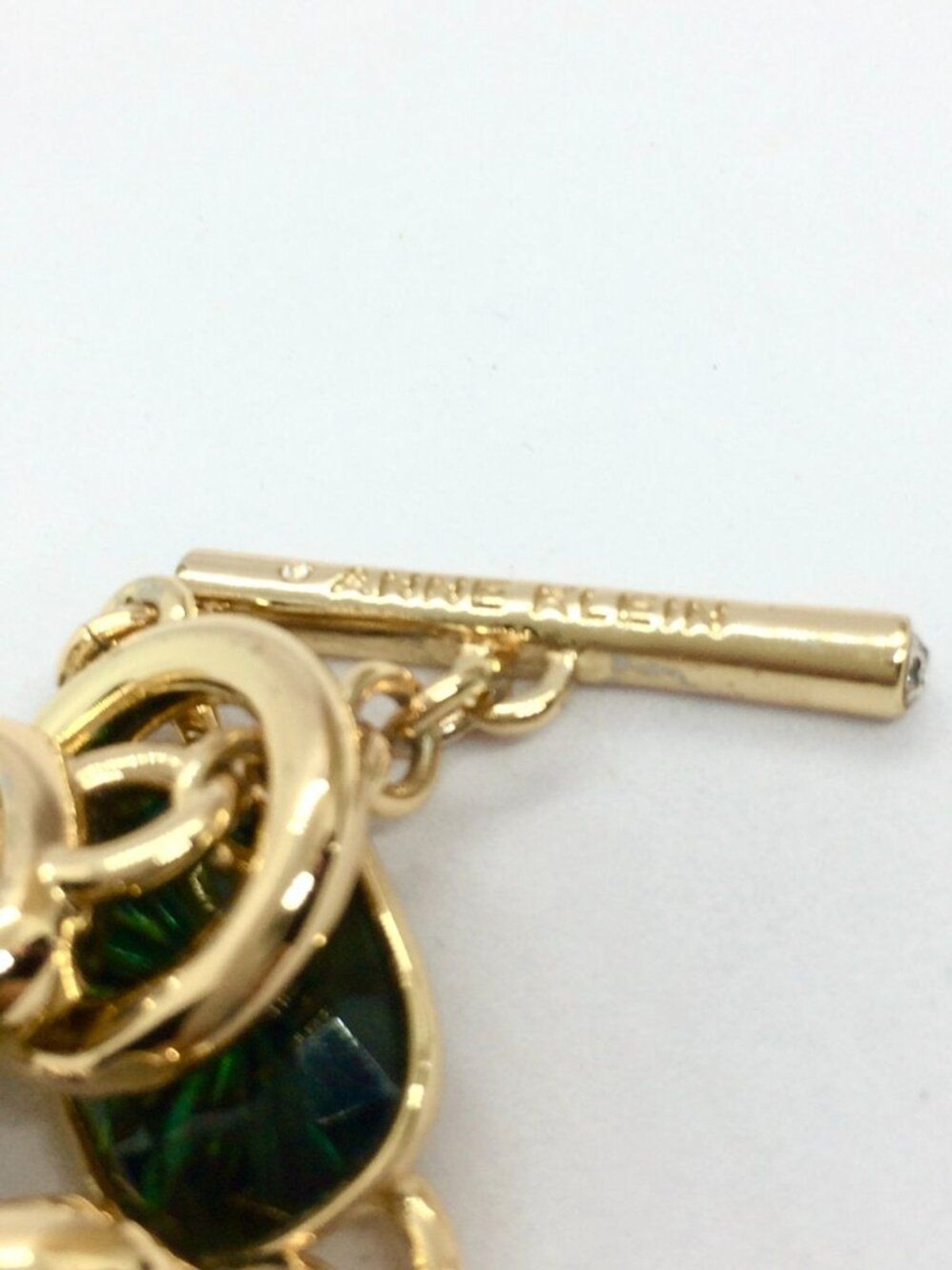 VINTAGE ANNE KLEIN Bracelet Green Brown Opaline Toggle Gold Tone