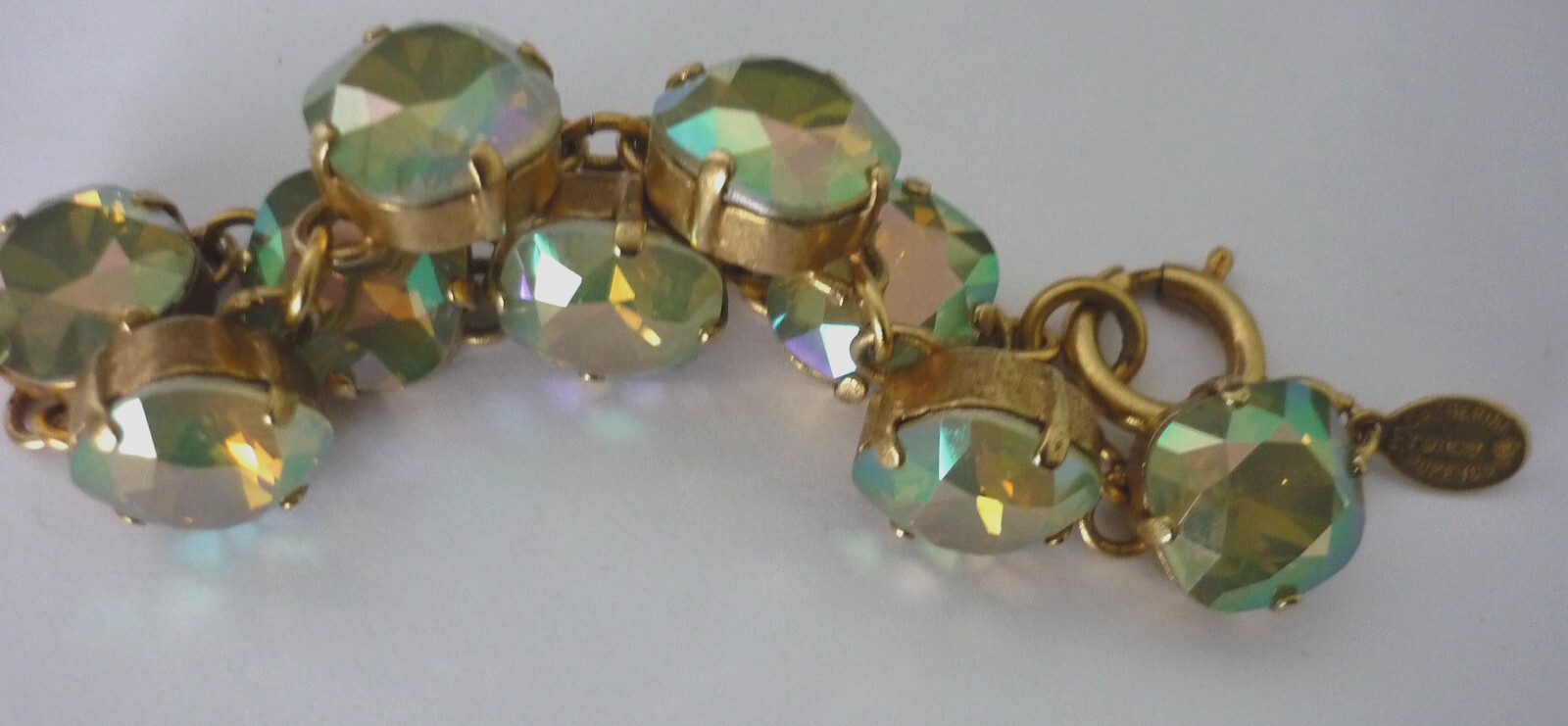 Catherine Popescu France Gold Tone Metal Lime Green Crystal Claw Set Bracelet