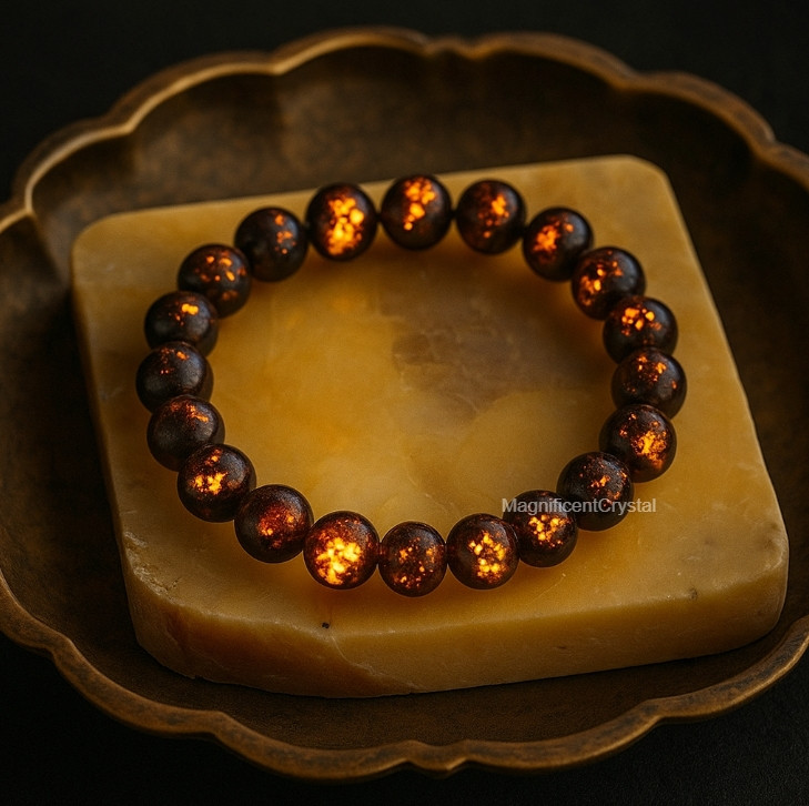 Natural Yooperlite Stone Bracelet UV Reactive Flame Gemstone Stretch Jewelry